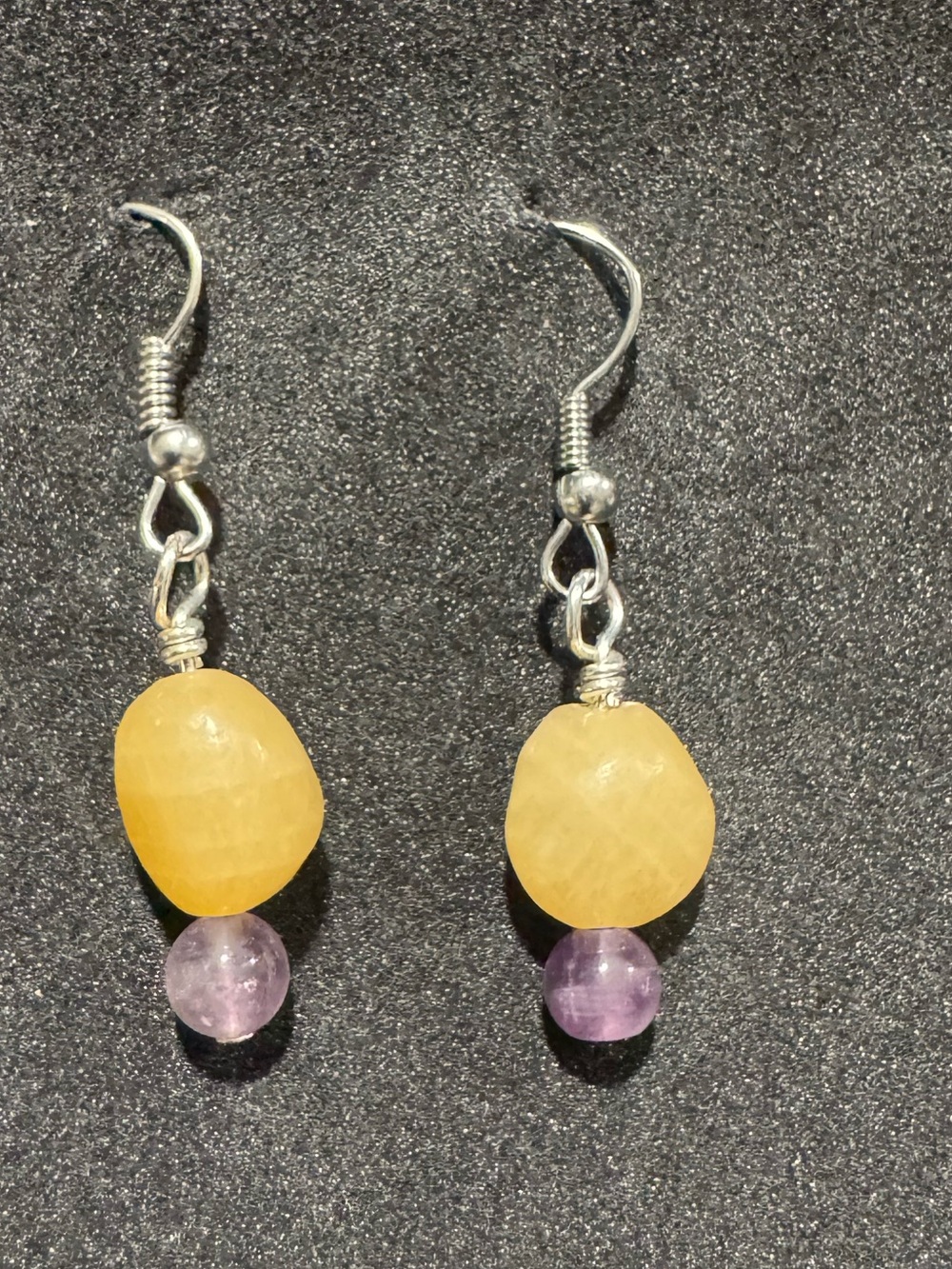 Handmade calcite and amethyst Bead Drop Earrings - Women Jewelry